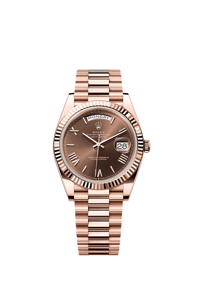 Role_x Rose Gold Brown Dial Day-Date Watch