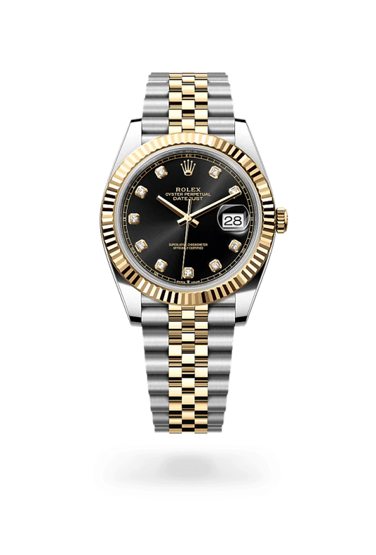 Role_x Datejust Two-Tone Black Diamond Dial Watch