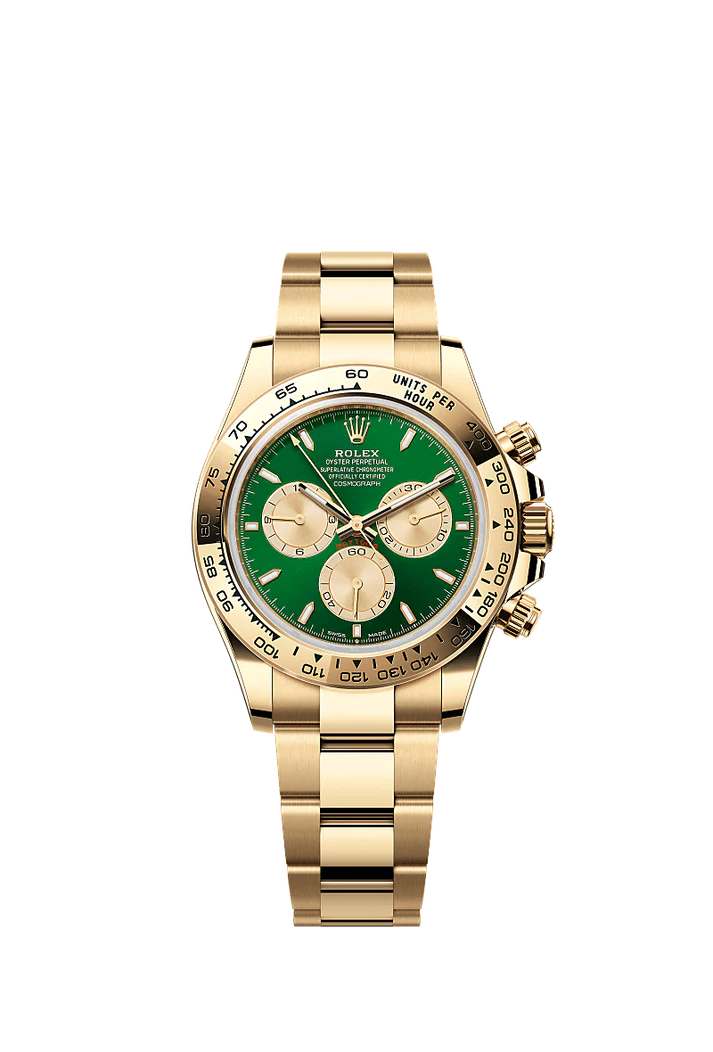 Role_x Daytona Green Dial Gold Chronograph Watch
