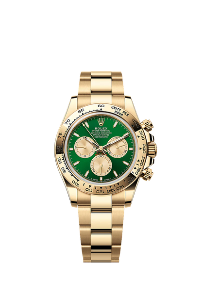 Role_x Daytona Green Dial Gold Chronograph Watch
