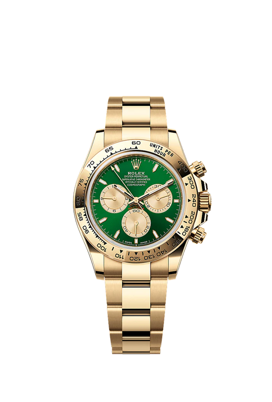 Role_x Daytona Green Dial Gold Chronograph Watch