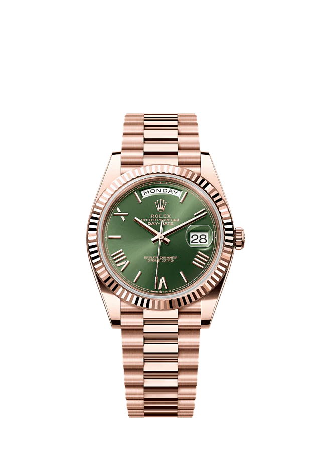 Role_x Rose Gold Green Dial Watch