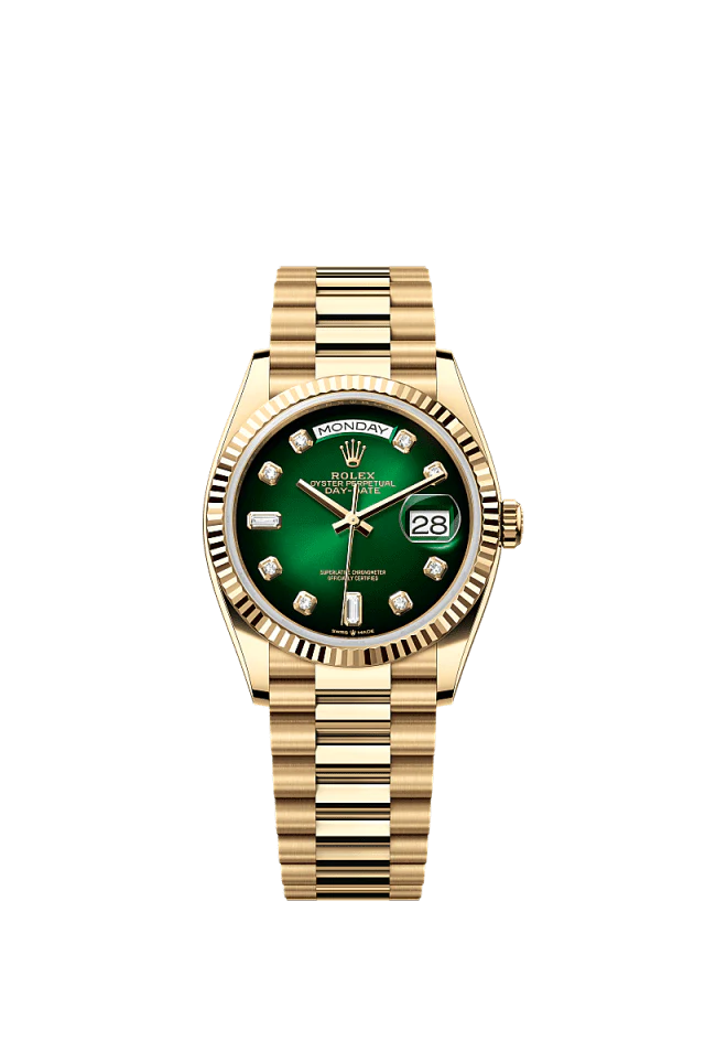 Role_x Gold Green Diamond Dial Watch