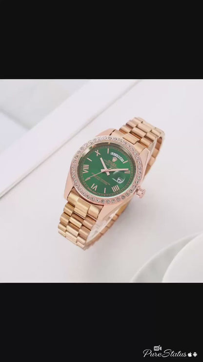Role_x Rose Gold Green Dial Diamond Watch Regular price