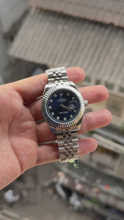 Role_x Datejust Silver Blue Diamond Dial Watch