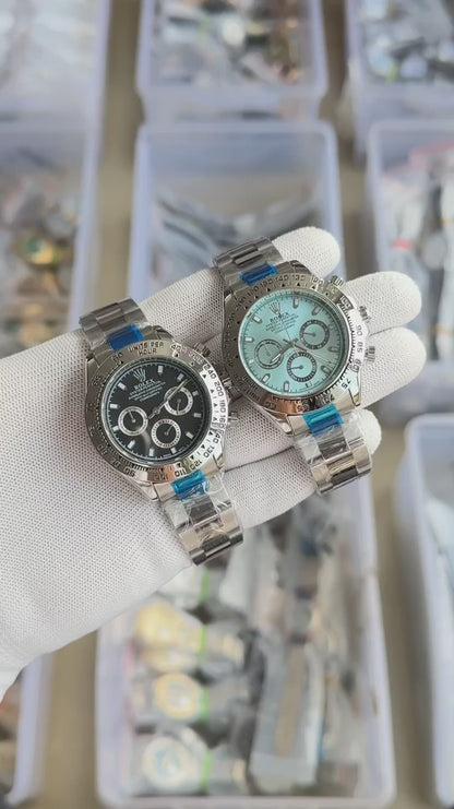 Role_x Daytona Black Dial Silver Chronograph Watch