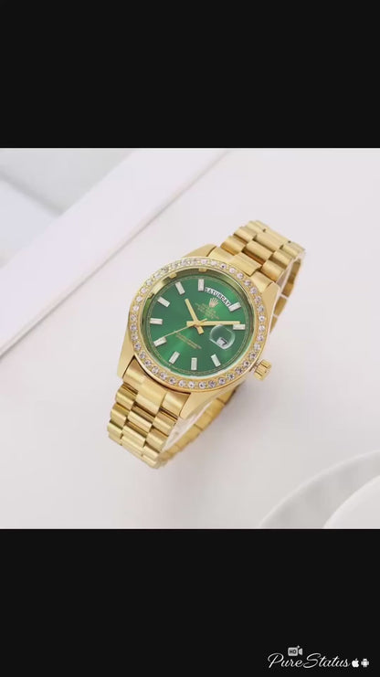 Role_x Gold Green Dial Diamond Watch