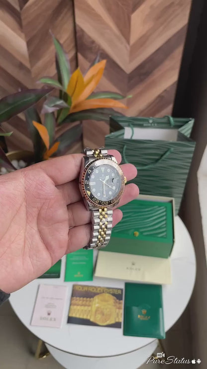 Role_x GMT-Master II Black Dial Two-Tone Gold & Silver Watch