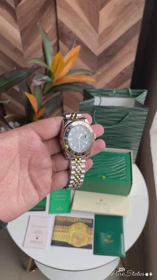 Role_x GMT-Master II Black Dial Two-Tone Gold & Silver Watch